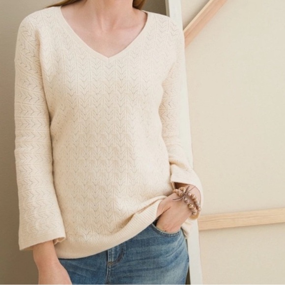 Chico’s Cable Knit Sweater V-Neck “Drama” Pullover Oatmeal Women’s 8 (Chico’s 1) - Picture 13 of 13